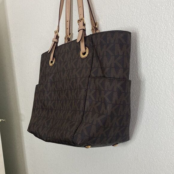 MICHAEL KORS Women’s Logo Monogram Pocket Tote Brown Bag - Picture 7 of 10